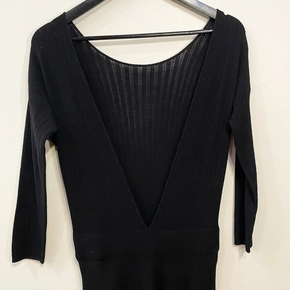 EUC Sezane Flavie V-Back Midi Sweater Dress Black Small